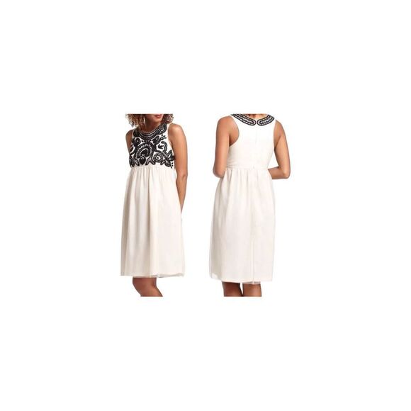 Anthropologie Vineet Bahl Ivory Black Beaded Embellished Tulle Dress Size large - Picture 1 of 14